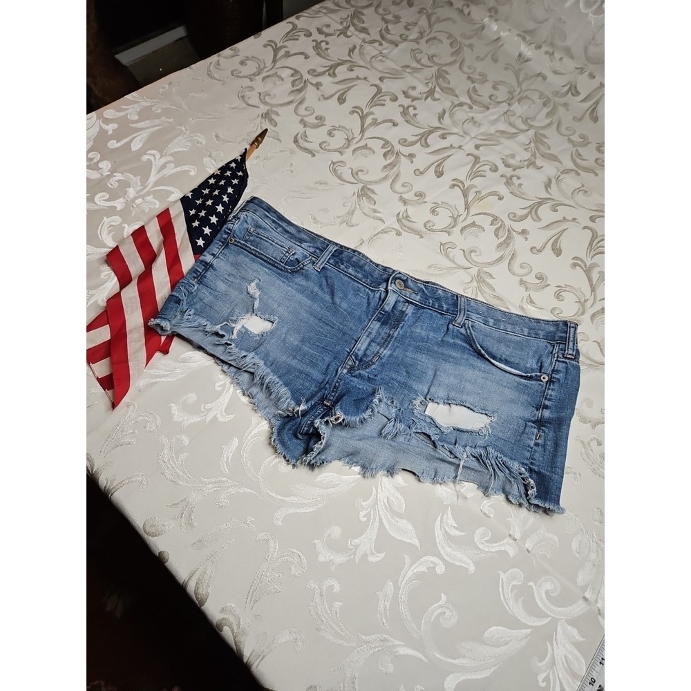 Express Distressed Blue Denim Shorts
